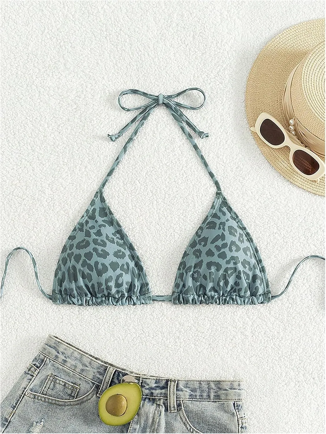 WDIRARA Women's Y2k Leopard Graphic Triangle Bikini Top Micro Halter Swimsuit Tops