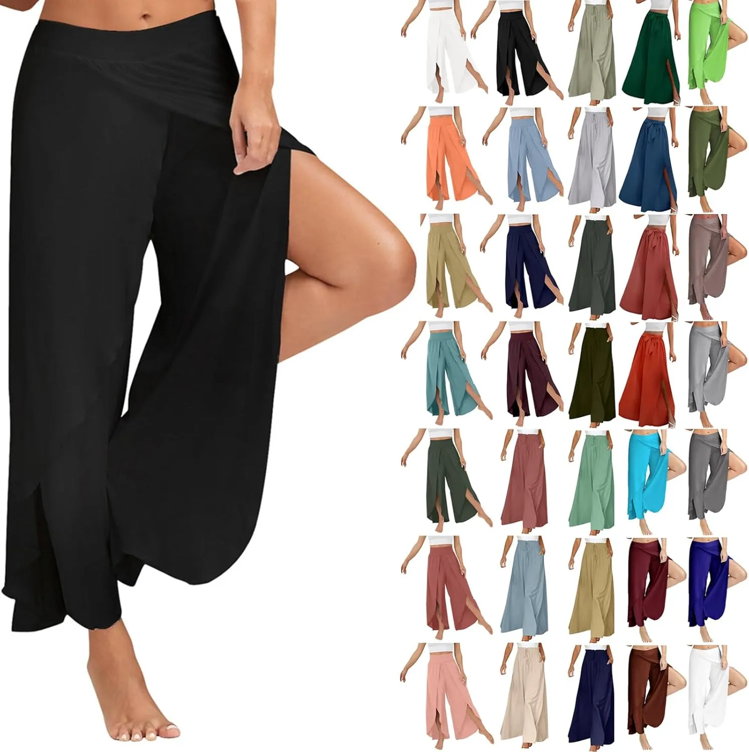 Wide Leg Pants for Women 2023 Summer Fashion High Waist Long Slit Flowy Flare Yoga Pant Plus Size Trousers