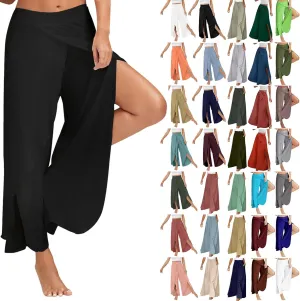 Wide Leg Pants for Women 2023 Summer Fashion High Waist Long Slit Flowy Flare Yoga Pant Plus Size Trousers