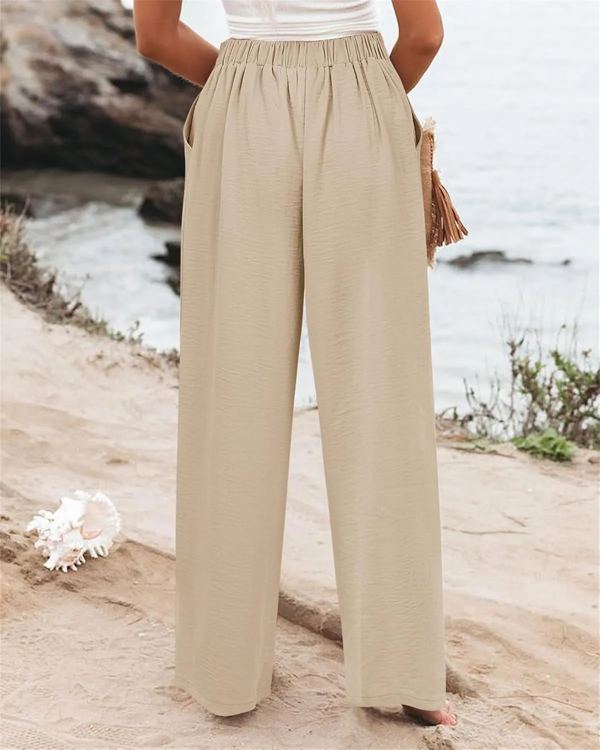 Wide Leg Pants for Women Summer Fashion Button High Waist Pant Solid Color Casual Loose Business Pants with Pocket