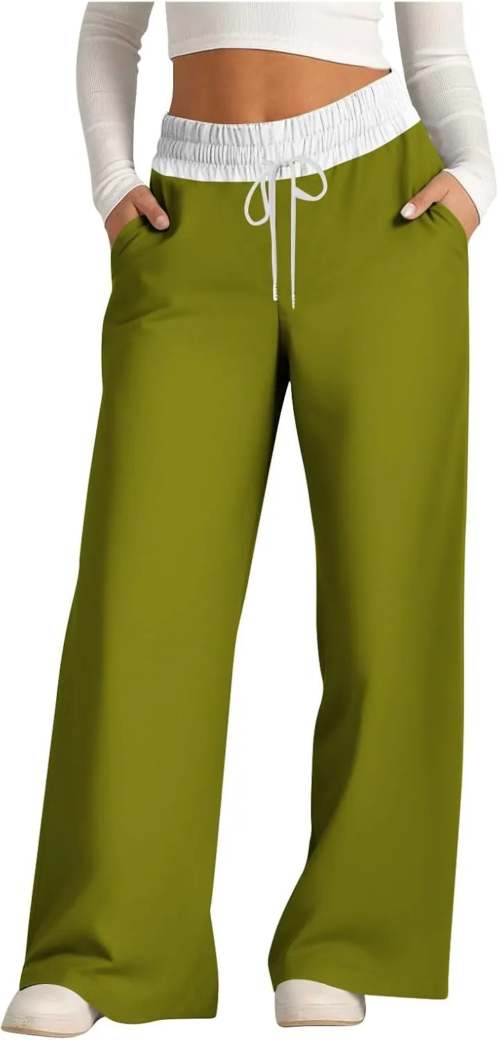Wide Leg Sweatpants for Women Casual High Waist Active Joggers Trousers Comfy Athletic Workout Gym Sweat Pant