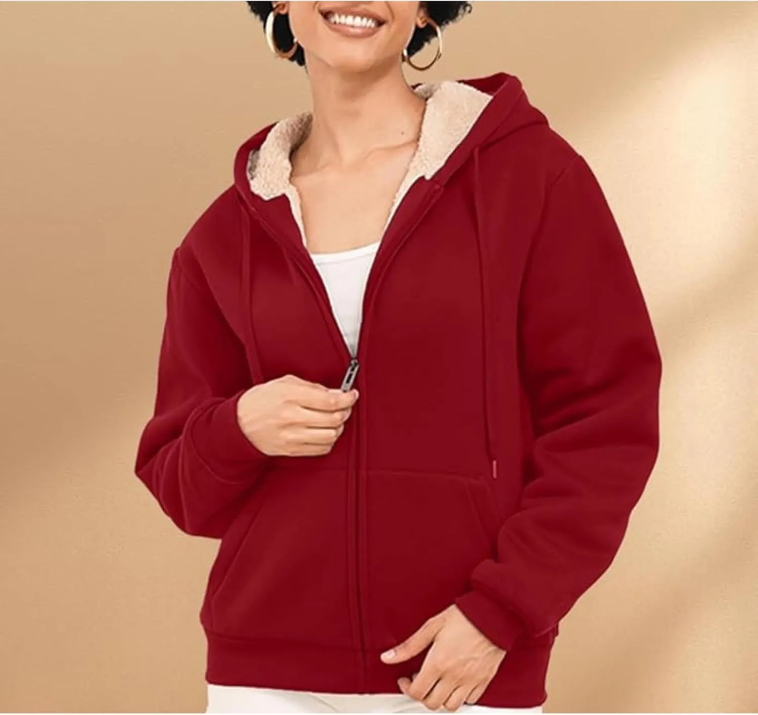 Winter Coats for Women Full Zip Sherpa Lined Hoodie Plain Warm Fleece Jacket Lightweight Versatile Sweatshirts
