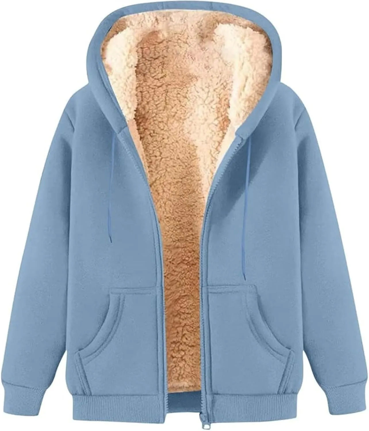 Winter Coats for Women Full Zip Sherpa Lined Hoodie Plain Warm Fleece Jacket Lightweight Versatile Sweatshirts