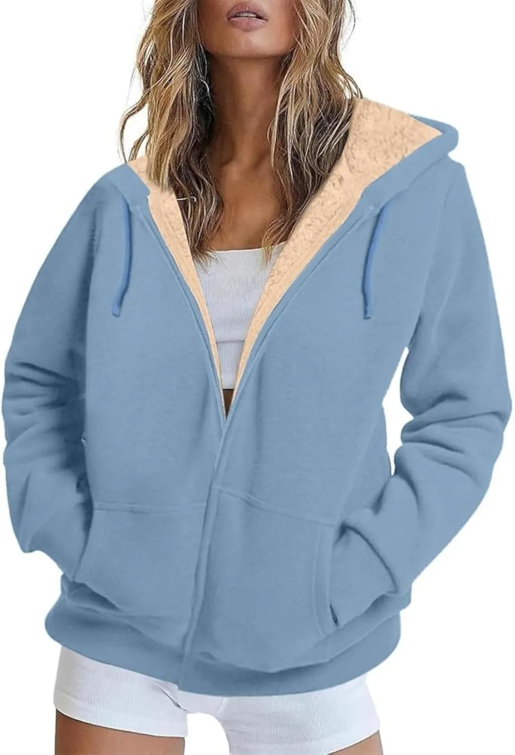 Winter Coats for Women Full Zip Sherpa Lined Hoodie Plain Warm Fleece Jacket Lightweight Versatile Sweatshirts