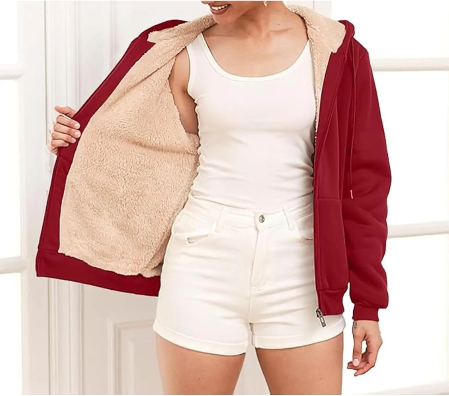 Winter Coats for Women Full Zip Sherpa Lined Hoodie Plain Warm Fleece Jacket Lightweight Versatile Sweatshirts