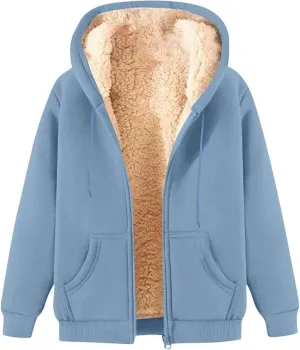 Winter Coats for Women Full Zip Sherpa Lined Hoodie Plain Warm Fleece Jacket Lightweight Versatile Sweatshirts