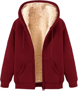 Winter Coats for Women Full Zip Sherpa Lined Hoodie Plain Warm Fleece Jacket Lightweight Versatile Sweatshirts