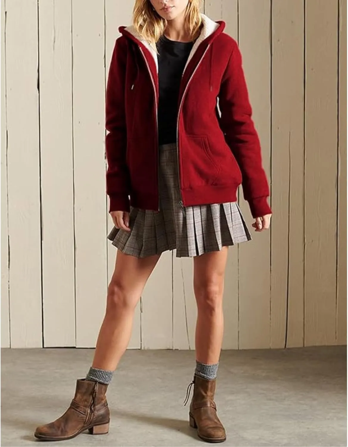 Winter Coats for Women Full Zip Sherpa Lined Hoodie Plain Warm Fleece Jacket Lightweight Versatile Sweatshirts