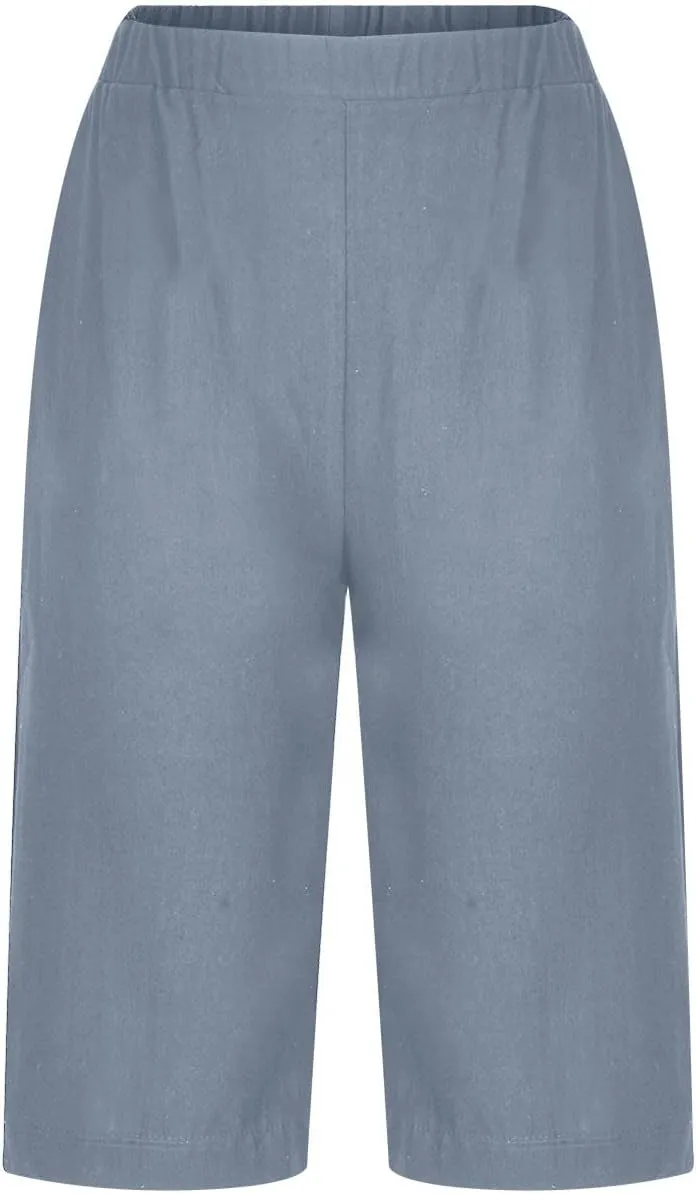 Wkishenl Athletic Shorts for Women Solid High Waisted Elastic Bermuda Short Summer Casual Comfy Linen Pants with Pockets