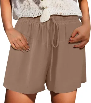Women 2024 Casual Shorts Loose Drawstring Comfy Elastic High Waist Shorts Summer Pull On Short Pants with Pockets
