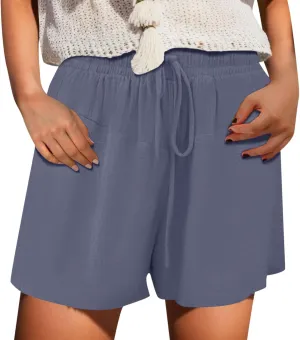Women 2024 Casual Shorts Loose Drawstring Comfy Elastic High Waist Shorts Summer Pull On Short Pants with Pockets