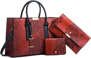 Women 3Pcs Set Handbag and Purses Leather Shoulder Top-handle Work Satchel