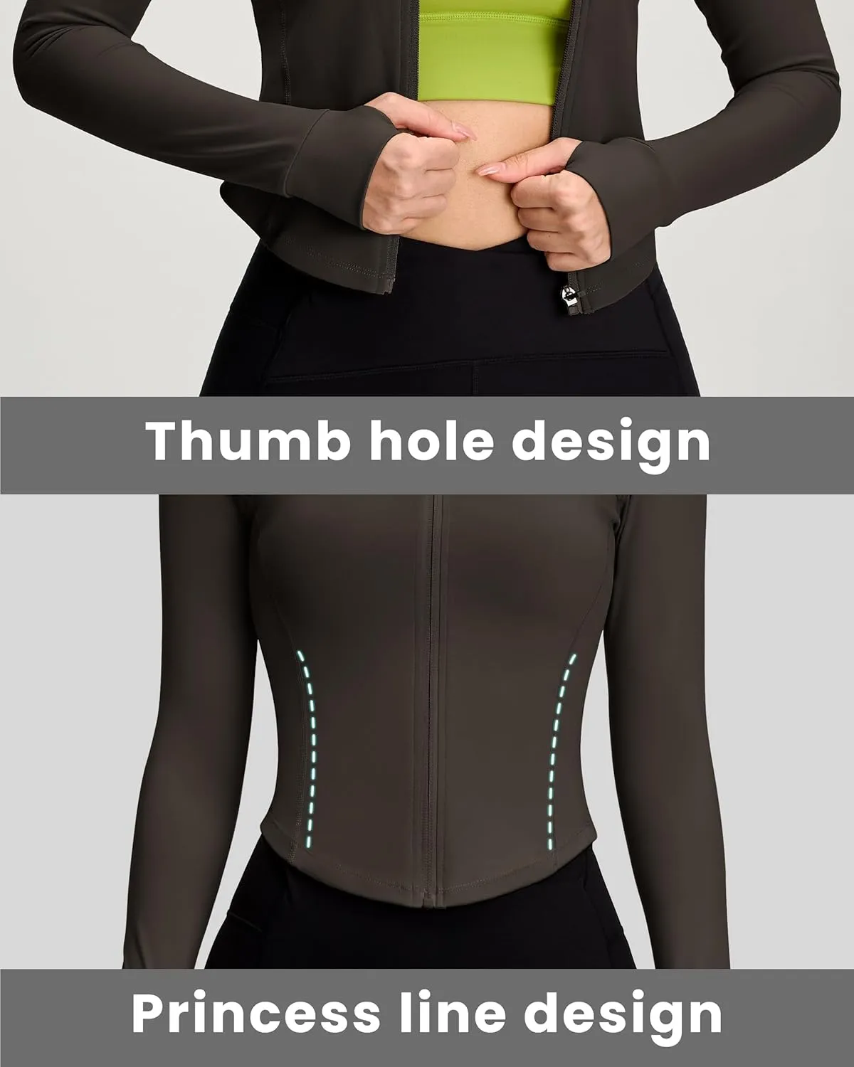 Women BBL Jacket Full Zip UP Workout Athletic Cropped Jacket wIth Thumb Holes Running Yoga Sportswear