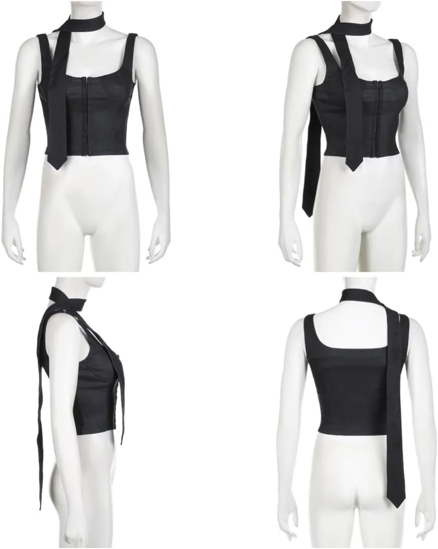 Women Gothic Crop Tank Top Sleeveless Camisole Tops Y2K Grunge Blouse Cami Shirt