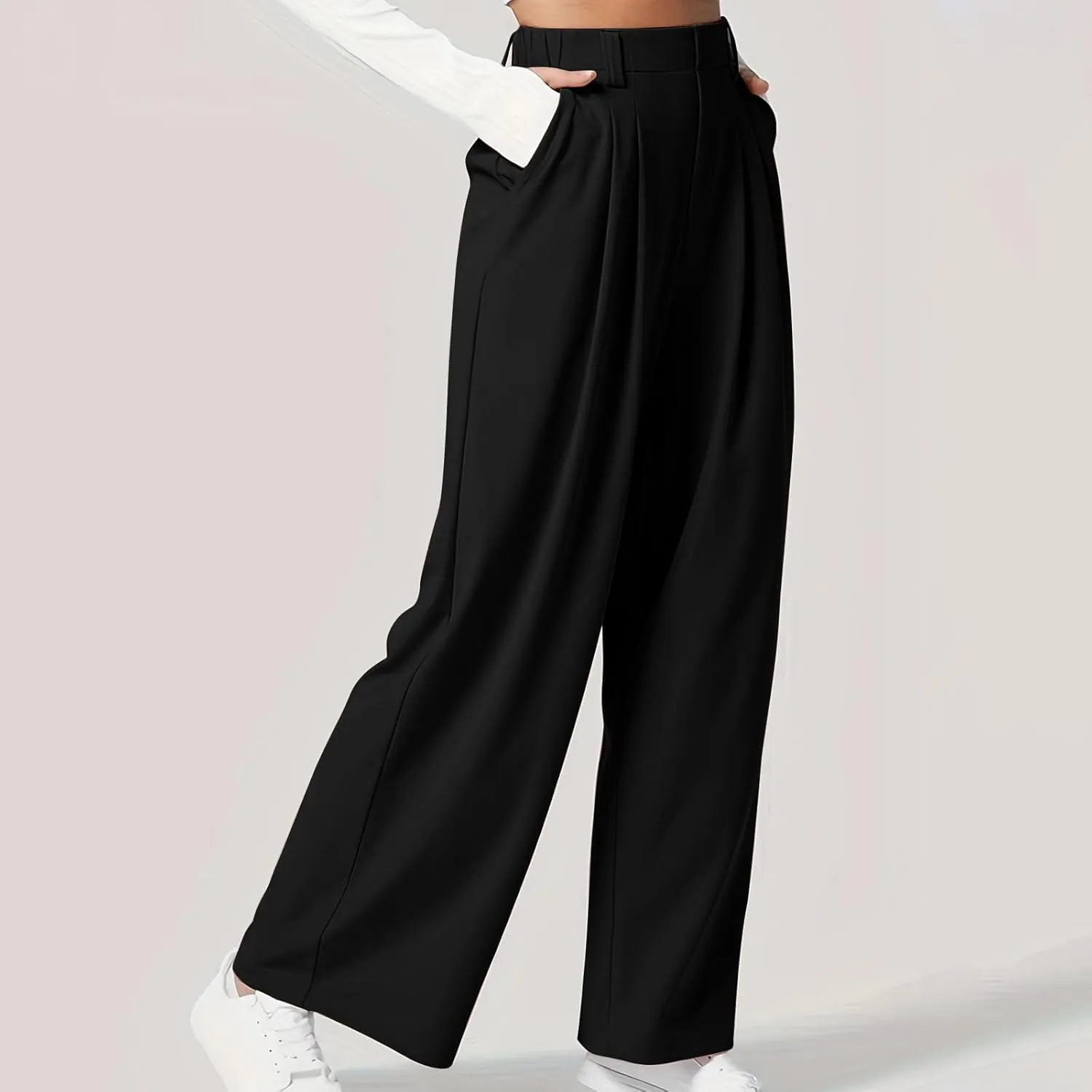 Women High Waist Wide Leg Palazzo Pants Casual Long Button Down Loose Business Work Office Trousers with Pockets