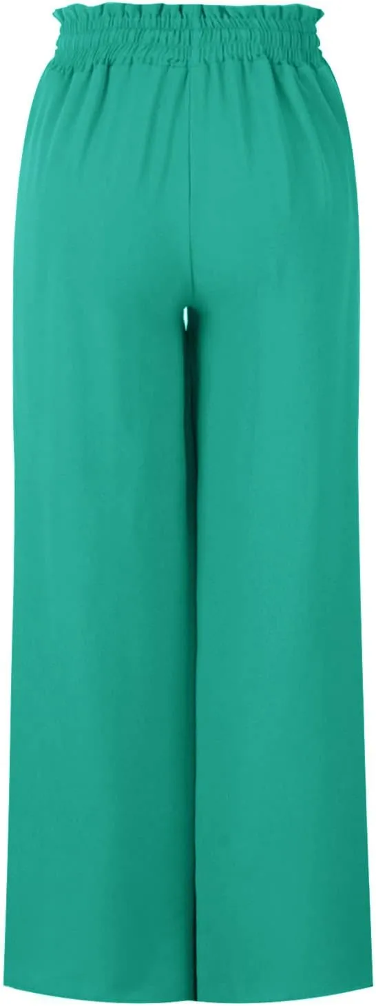 Women High Waist Wide Leg Palazzo Pants Dressy Casual Flowy Pants Loose 2024 Fall Long Lounge Trousers with Pockets