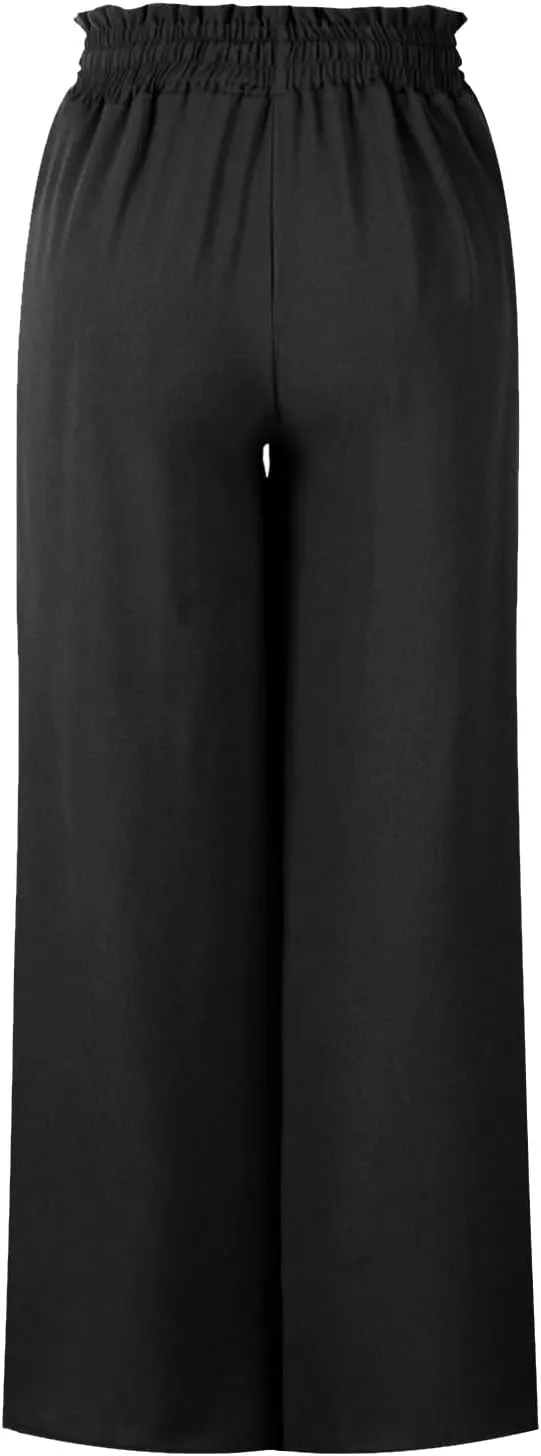 Women High Waist Wide Leg Palazzo Pants Dressy Casual Flowy Pants Loose 2024 Fall Long Lounge Trousers with Pockets