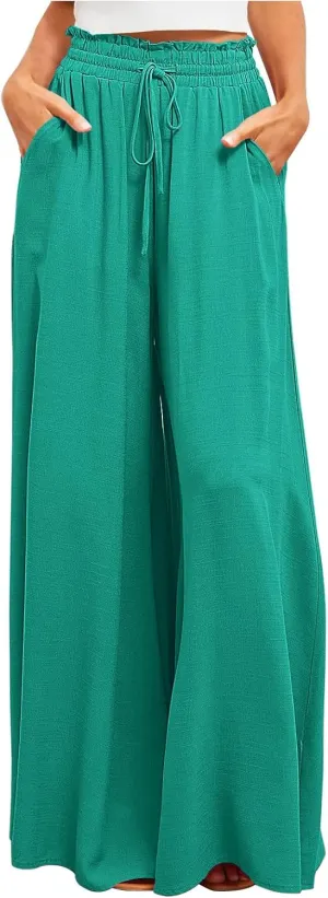 Women High Waist Wide Leg Palazzo Pants Dressy Casual Flowy Pants Loose 2024 Fall Long Lounge Trousers with Pockets