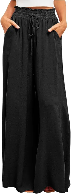 Women High Waist Wide Leg Palazzo Pants Dressy Casual Flowy Pants Loose 2024 Fall Long Lounge Trousers with Pockets