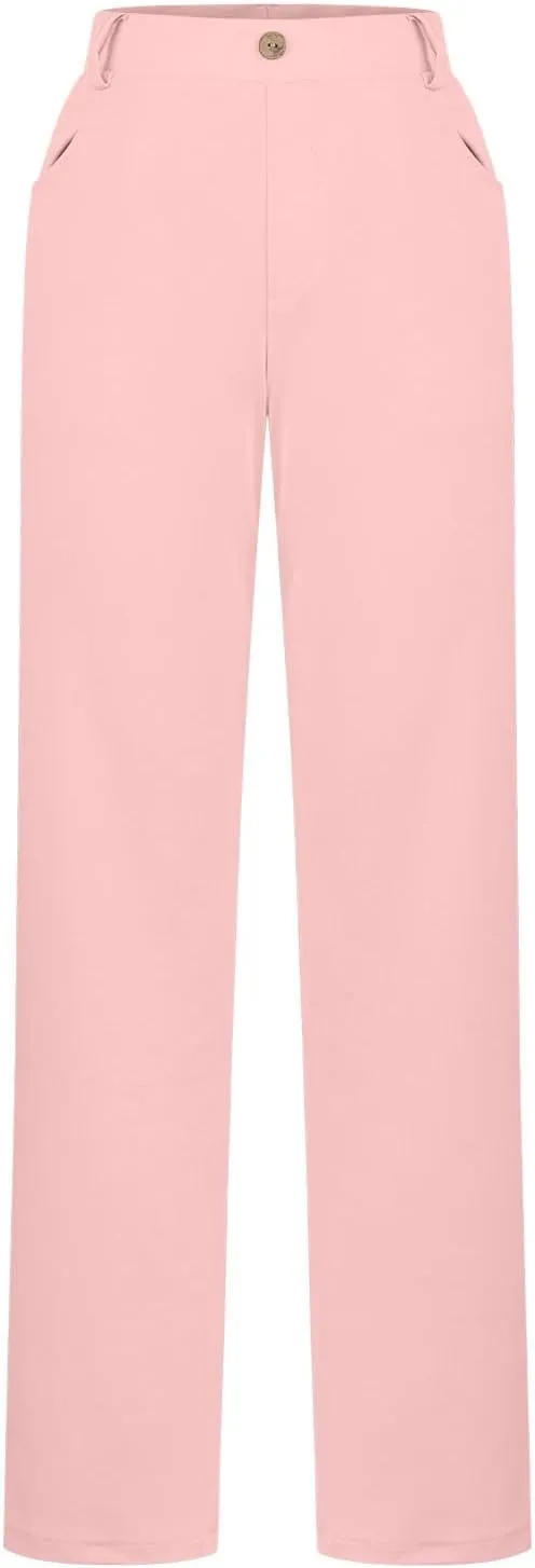 Women High Waist Work Pants Office Yoga Dress Pants Business Casual Outfits Elastic Waist Straight Leg Pocket Trouser