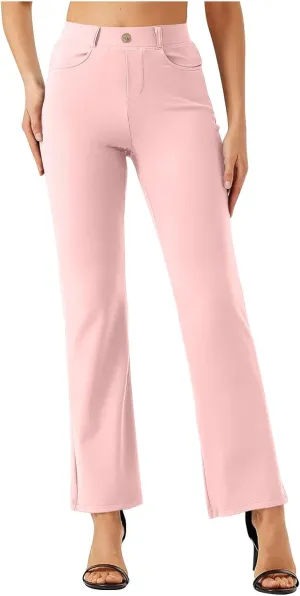 Women High Waist Work Pants Office Yoga Dress Pants Business Casual Outfits Elastic Waist Straight Leg Pocket Trouser