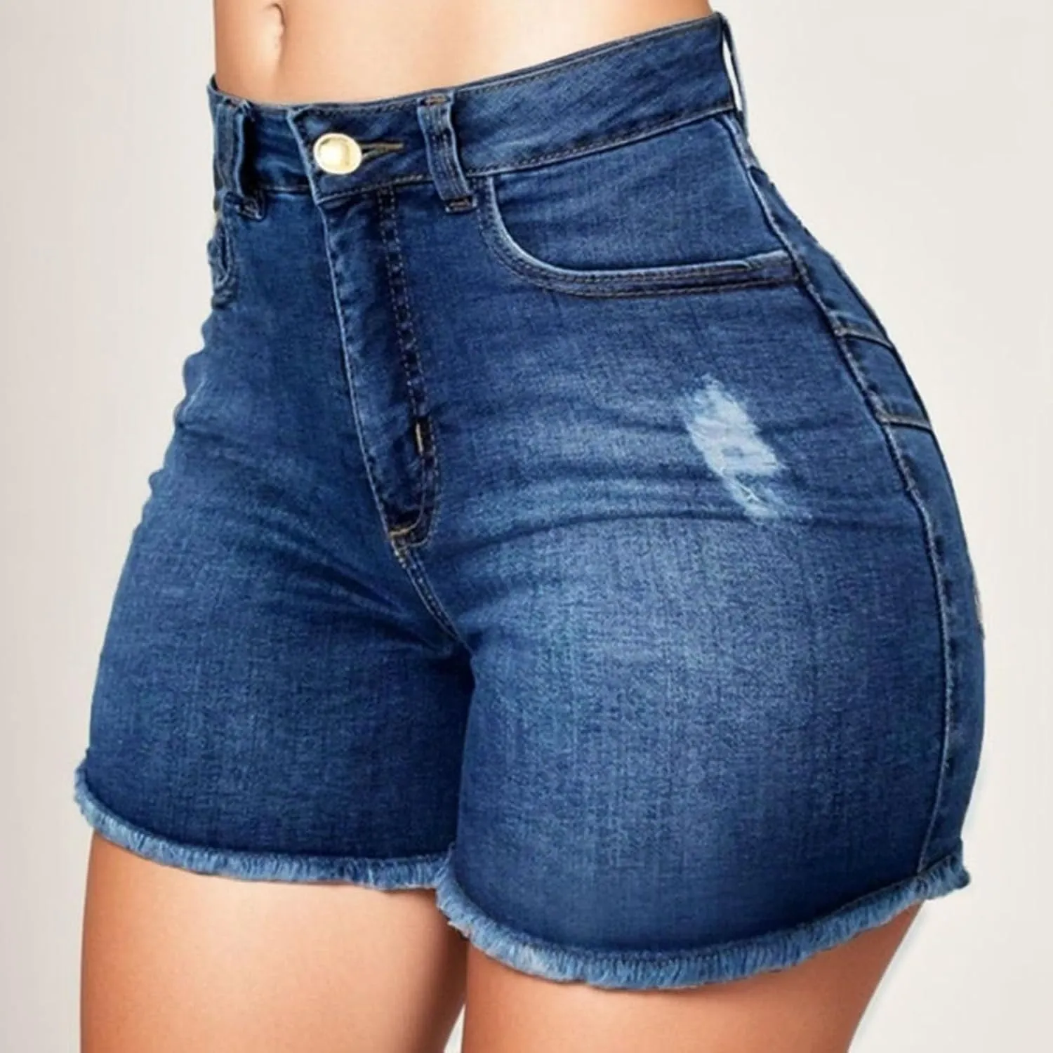 Women High Waisted Jean Shorts Sexy Butt-Lifting Skinny Stretchy Denim Shorts Raw Hem Distressed Ripped Short Jeans