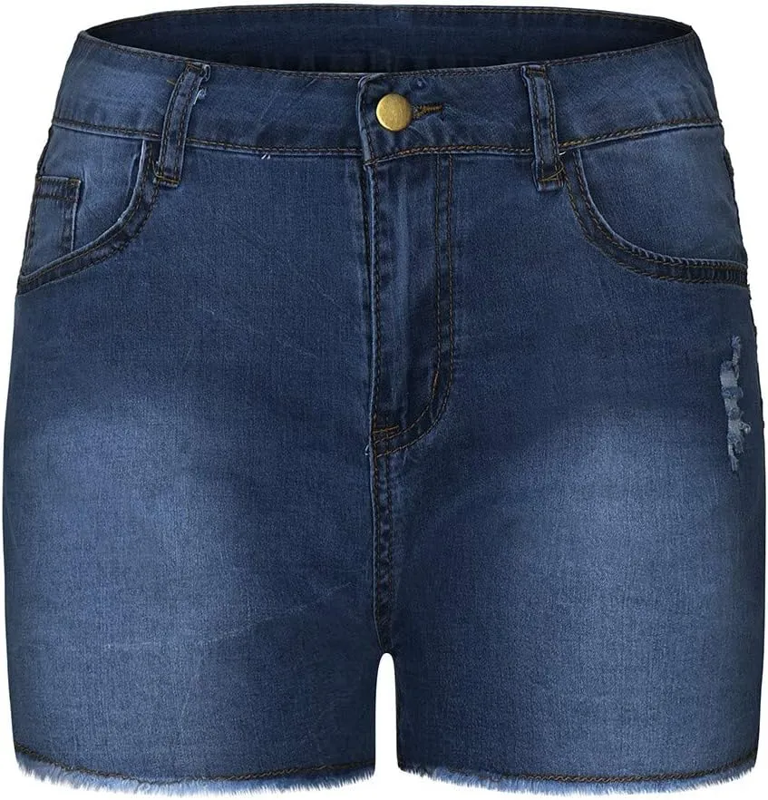 Women High Waisted Jean Shorts Sexy Butt-Lifting Skinny Stretchy Denim Shorts Raw Hem Distressed Ripped Short Jeans