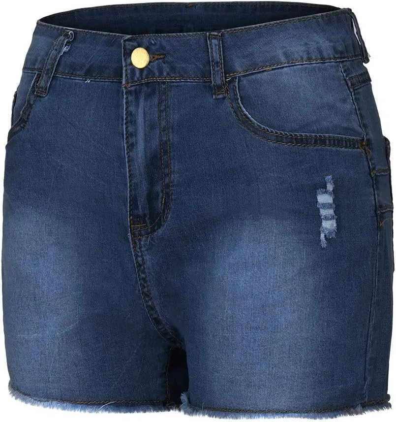 Women High Waisted Jean Shorts Sexy Butt-Lifting Skinny Stretchy Denim Shorts Raw Hem Distressed Ripped Short Jeans