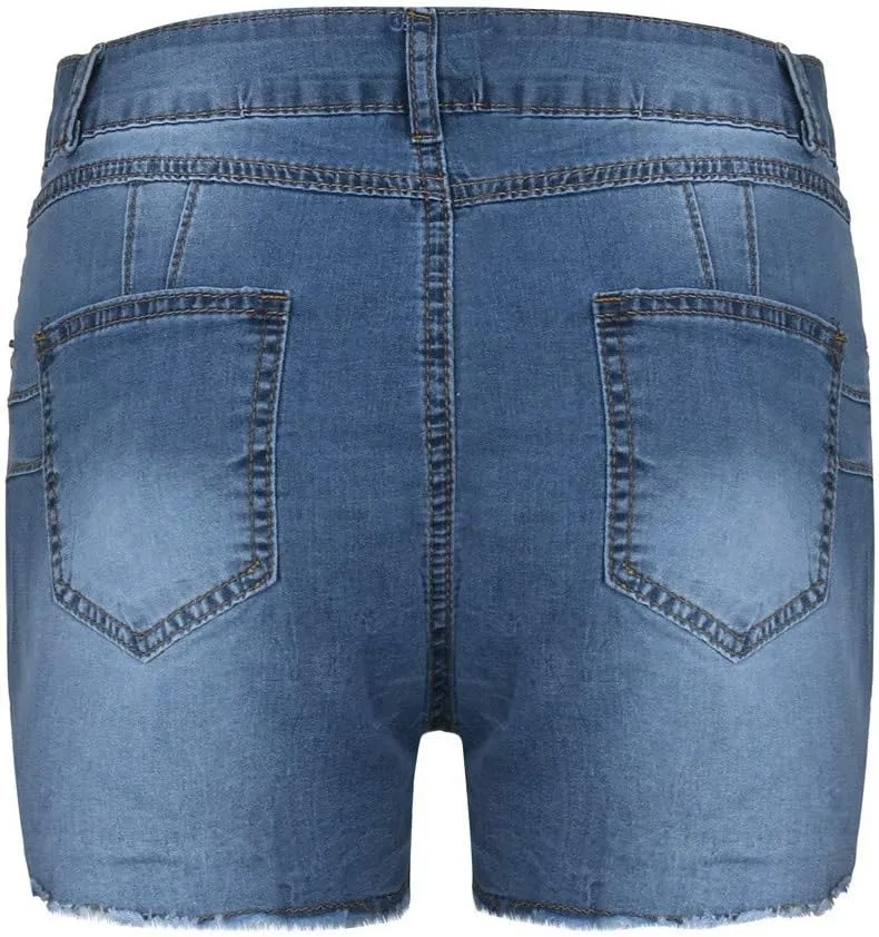 Women High Waisted Jean Shorts Sexy Butt-Lifting Skinny Stretchy Denim Shorts Raw Hem Distressed Ripped Short Jeans