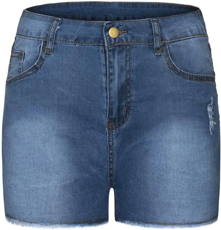Women High Waisted Jean Shorts Sexy Butt-Lifting Skinny Stretchy Denim Shorts Raw Hem Distressed Ripped Short Jeans