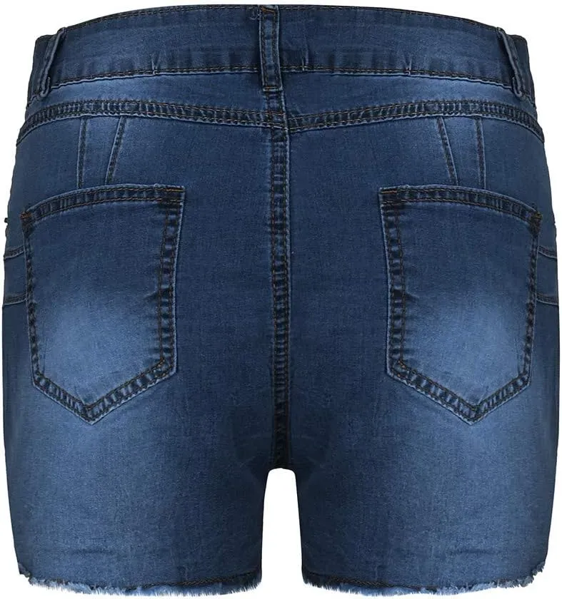 Women High Waisted Jean Shorts Sexy Butt-Lifting Skinny Stretchy Denim Shorts Raw Hem Distressed Ripped Short Jeans