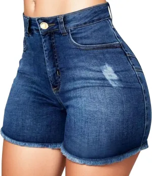 Women High Waisted Jean Shorts Sexy Butt-Lifting Skinny Stretchy Denim Shorts Raw Hem Distressed Ripped Short Jeans