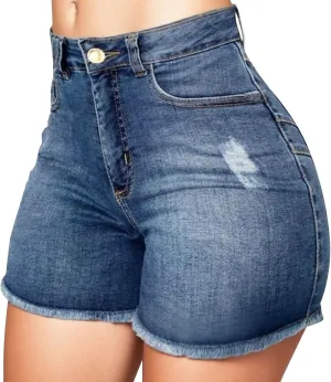 Women High Waisted Jean Shorts Sexy Butt-Lifting Skinny Stretchy Denim Shorts Raw Hem Distressed Ripped Short Jeans