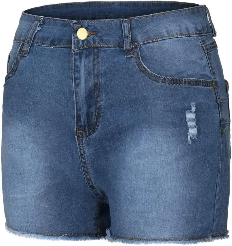 Women High Waisted Jean Shorts Sexy Butt-Lifting Skinny Stretchy Denim Shorts Raw Hem Distressed Ripped Short Jeans