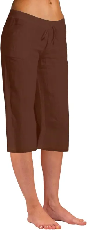 Women Linen Blend Summer Pull On Palazzo Lounge Pants High Waist Straight Slim-Fit Trousers Beach