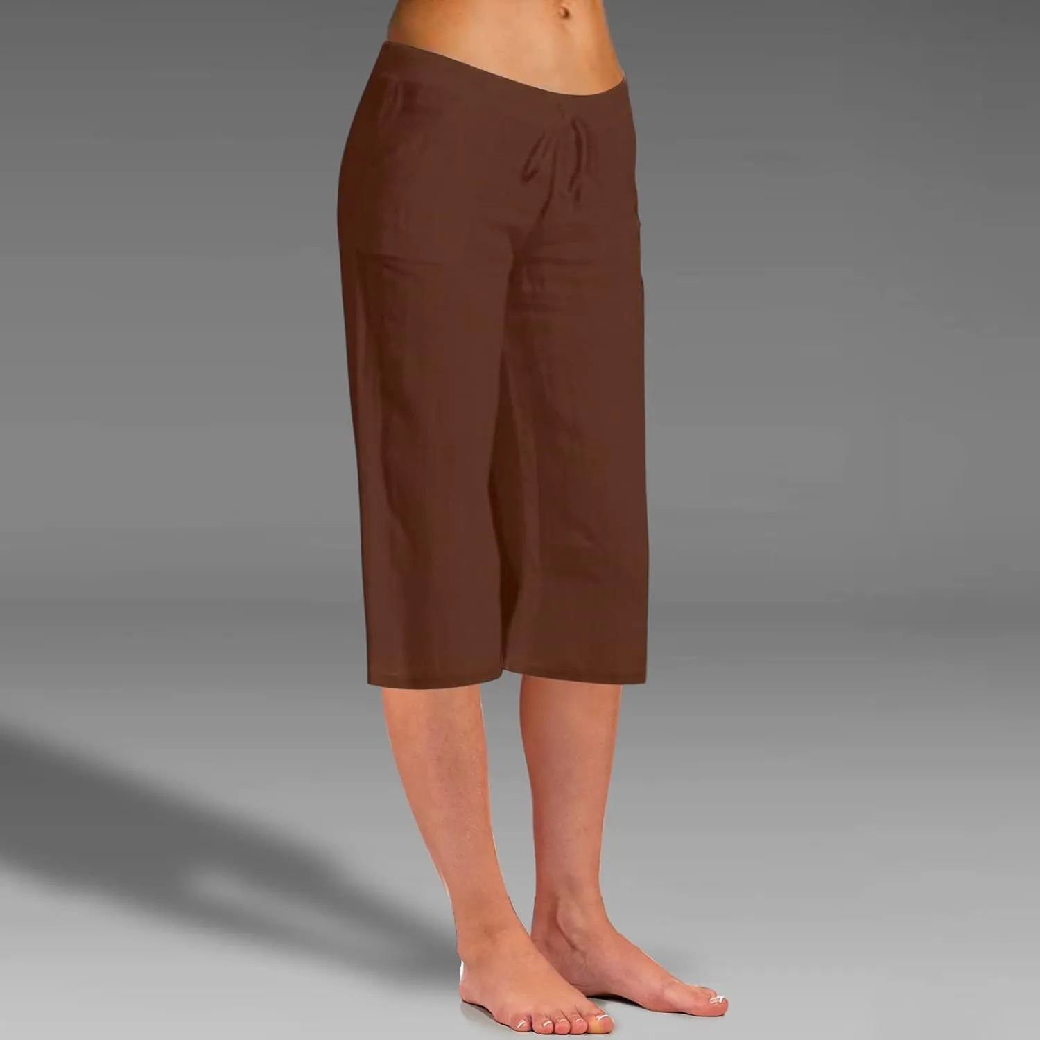 Women Linen Blend Summer Pull On Palazzo Lounge Pants High Waist Straight Slim-Fit Trousers Beach