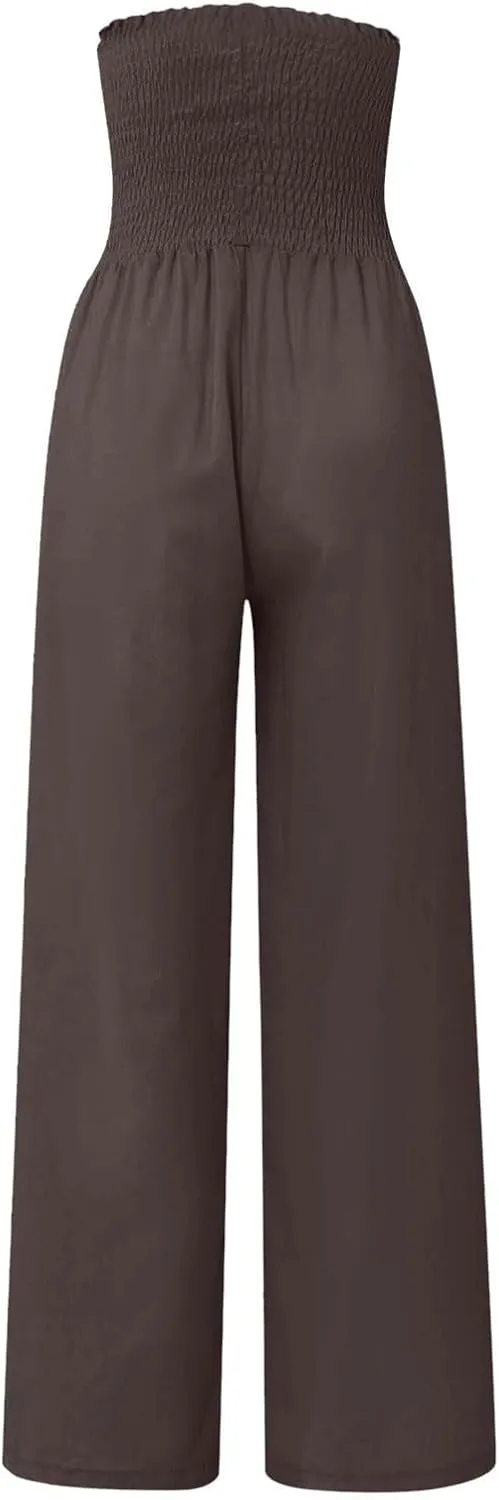 Women Linen Blend Summer Solid Pants Elastic Waist Baggy Stretchy Loose Fit Pant Trousers Business Work