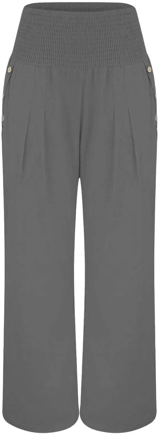 Women Linen Palazzo Pants 2024 Summer Casual Loose Beach Wide Leg Elastic High Waist Travel Lounge Pants with Pockets