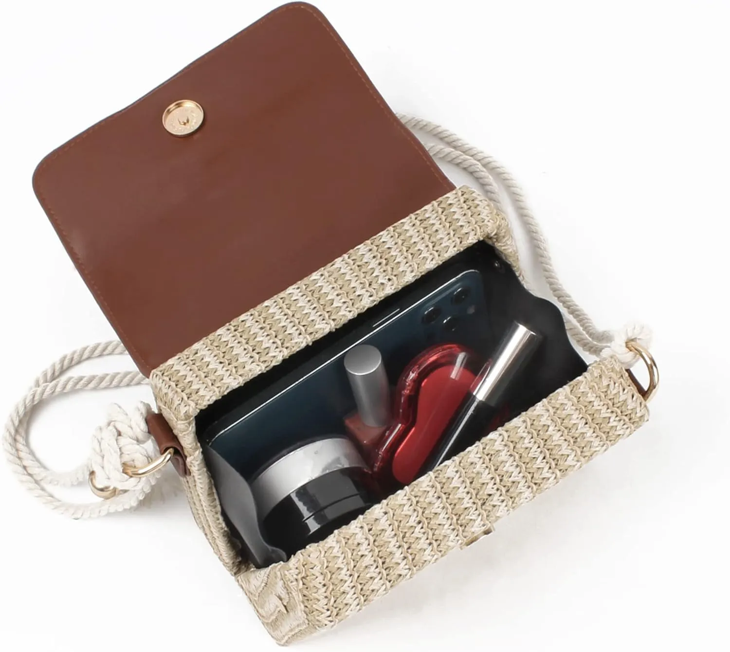 Women Mini Straw Woven Cross-body Shoulder Bag Top-handle Bag Handbag