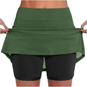 Women Modest Skirts Built in Shorts Solid Color Athletic Skort Plus Size Lightweight High Waist Skinny Bike Shorts
