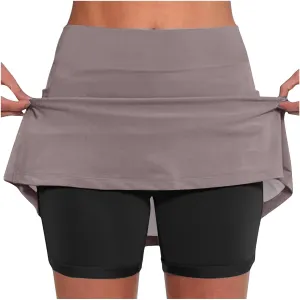Women Modest Skirts Built in Shorts Solid Color Athletic Skort Plus Size Lightweight High Waist Skinny Bike Shorts
