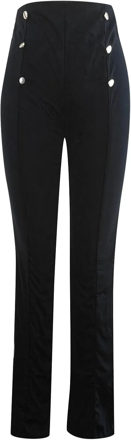 Women Plus Size Button-Down Bootcut Wide Leg Pants Sailor Bell Button Flare Pants Stretchy Long High Waist Business Trousers