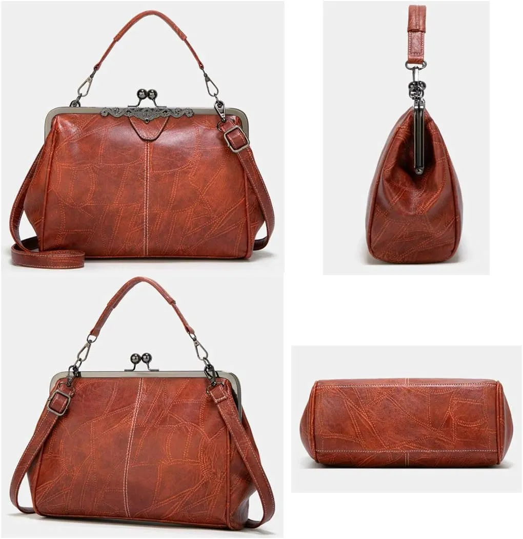 Women Retro Tote Hobo Bags PU Leather Top Handle Backpacks Clutches Satchel Handbags