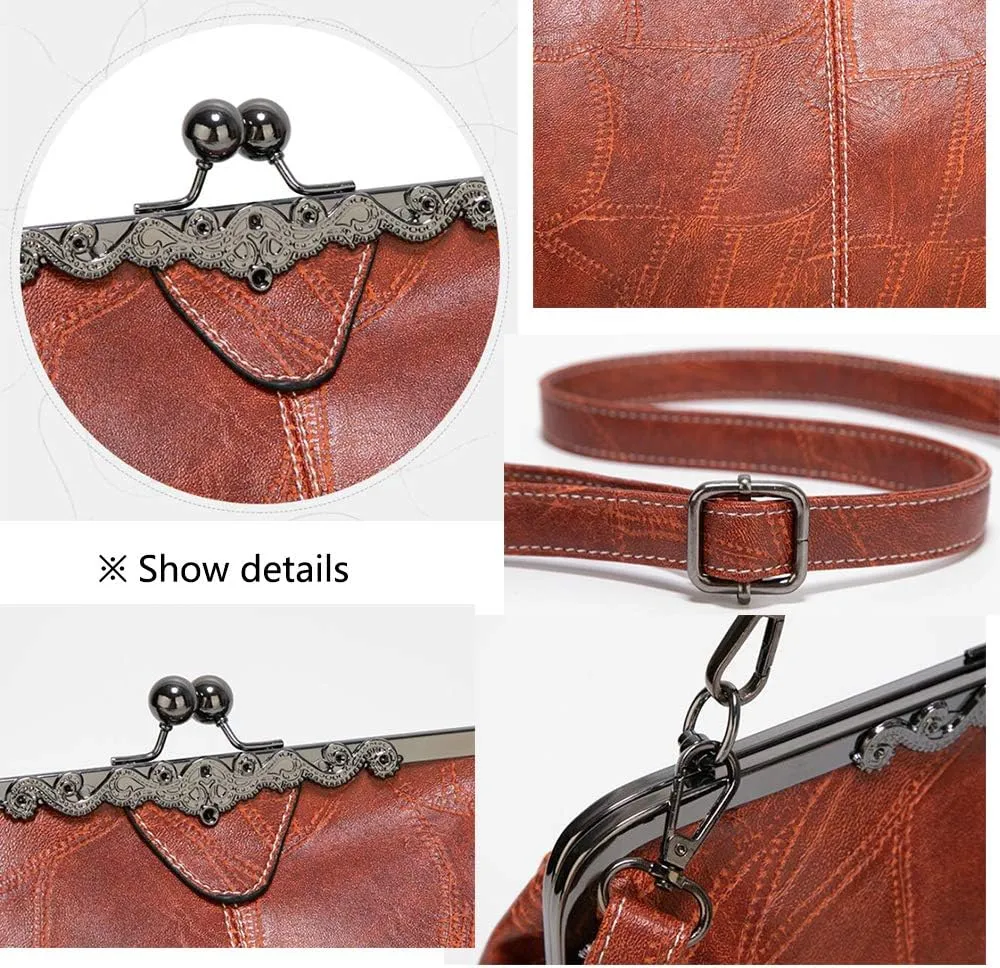 Women Retro Tote Hobo Bags PU Leather Top Handle Backpacks Clutches Satchel Handbags