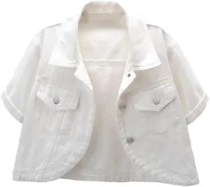 Women Short-Sleeved Denim Jacket Short Blouse Shawl Waistcoat Female Denim Jacket