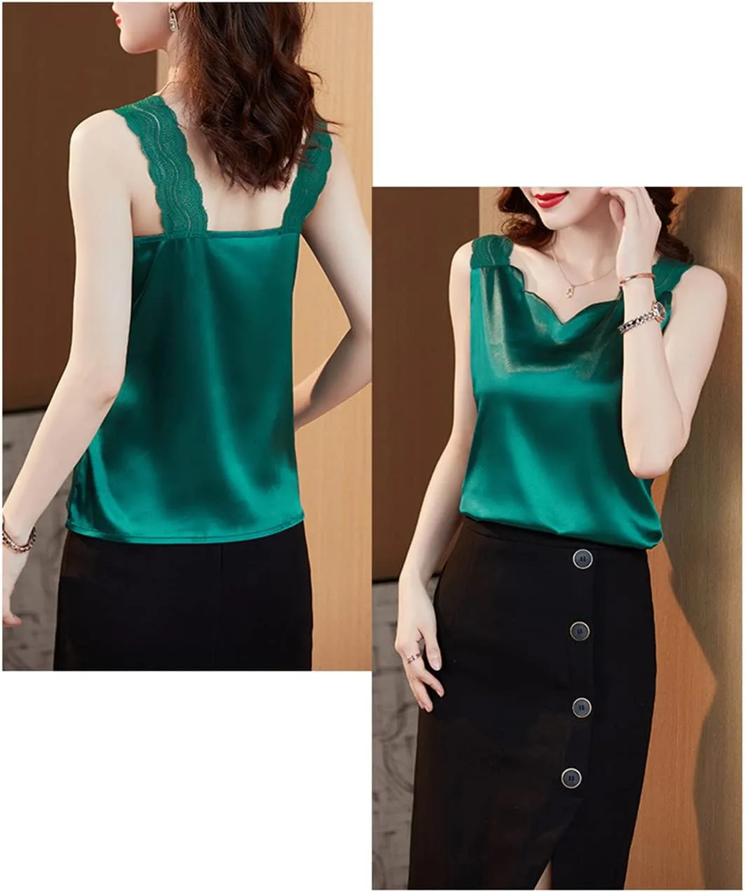 Women Silk Camisole Tops Satin Halter Top Lace V-Neck Sexy Tank Tops