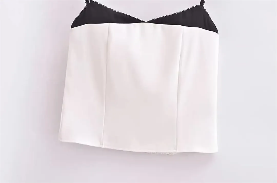 Women Summer Crop Top Patchwork Camisole Spaghetti Straps Camisole Slim Tank Tops