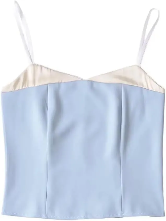 Women Summer Crop Top Patchwork Camisole Spaghetti Straps Camisole Slim Tank Tops