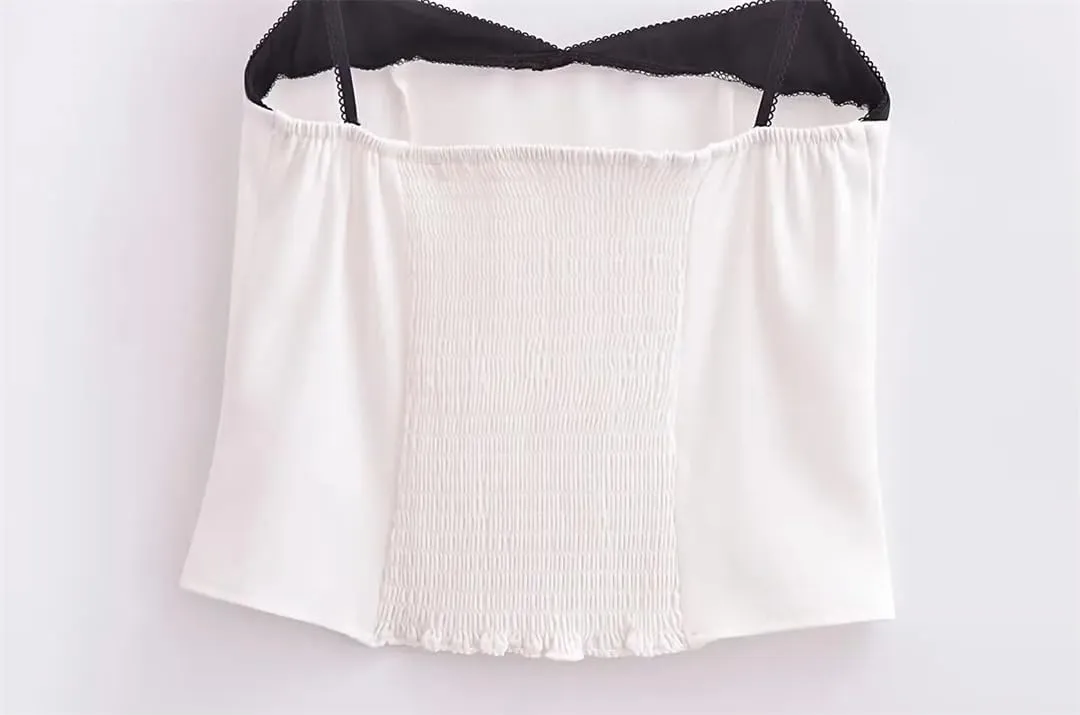 Women Summer Crop Top Patchwork Camisole Spaghetti Straps Camisole Slim Tank Tops