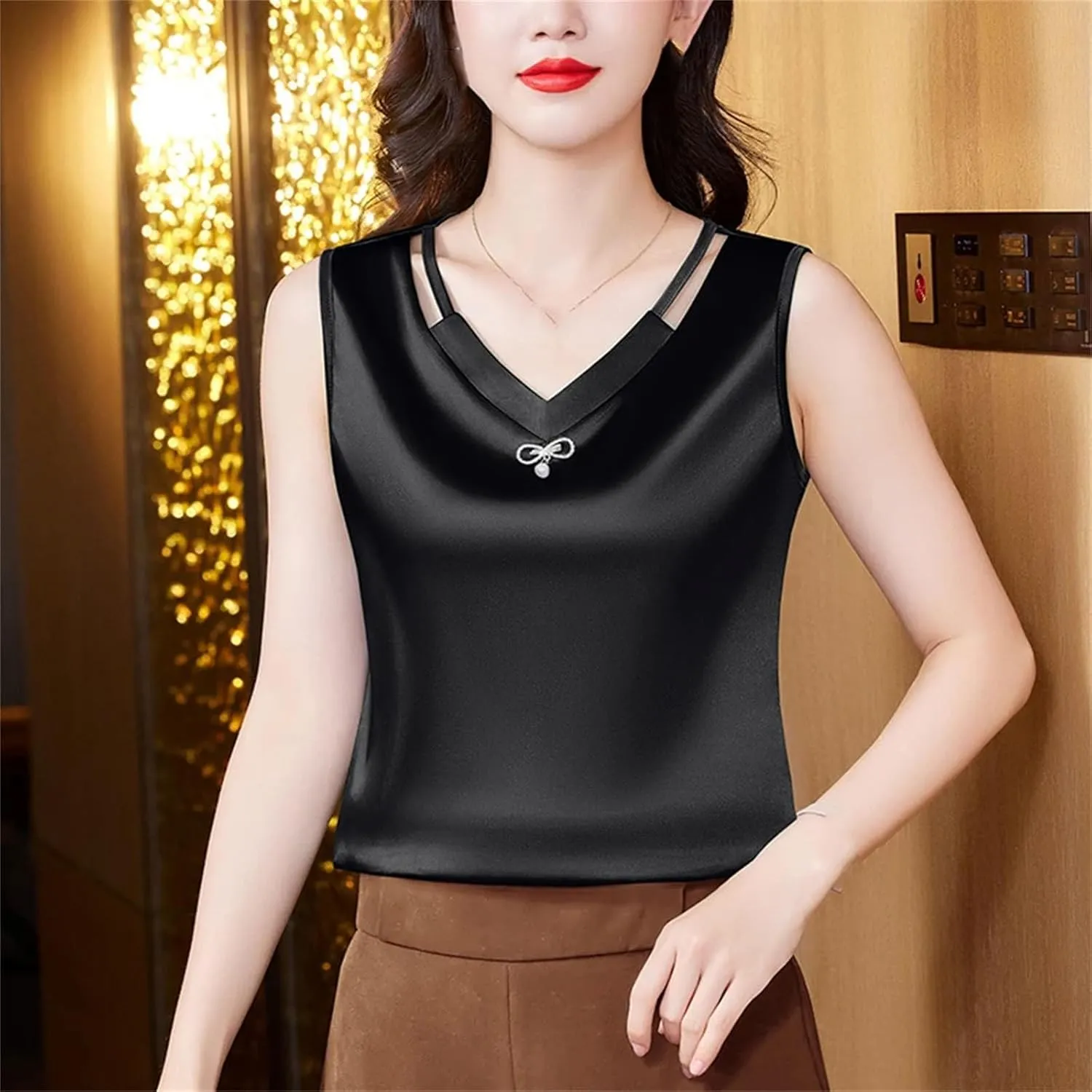 Women Tank top Spring Hollow Out Camisole V Neck Casual Sleeveless Vest